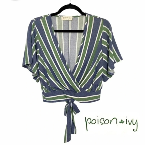 Poison Ivy Tops - Poison Ivy Green & Blue  Back Tie Wrap Crop Top